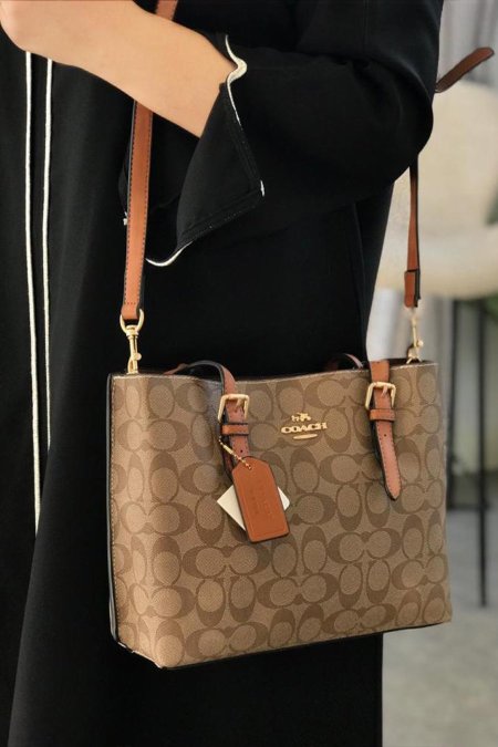 شنطة - Coach Signature / شامل علبة الشركة - بيج شعار / يد بني